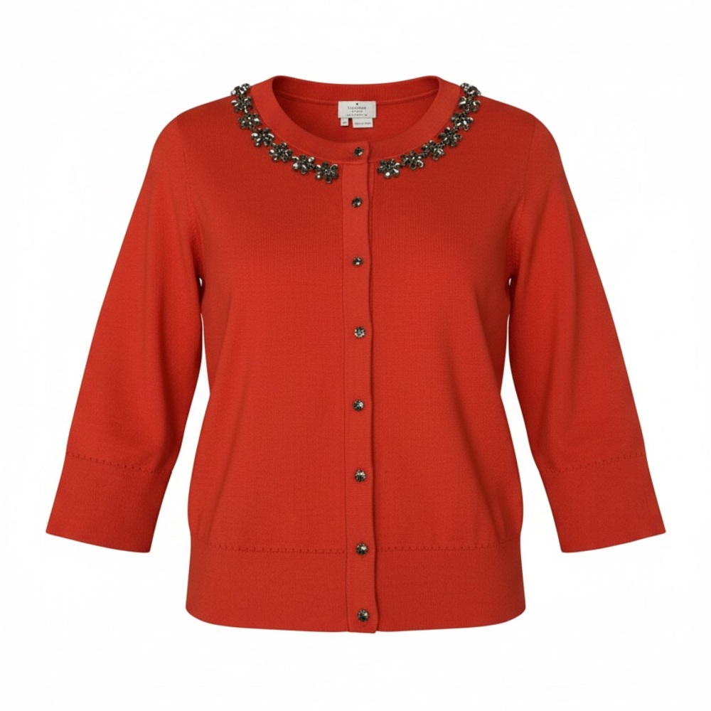 Kate Spade New York Live Colorfully Red Embellished Jeweled Neckline Cardigan